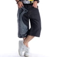 thumbnail image 1 of Ruiatoo Baggy Jeans Shorts for Men Denim Hip Hop Loose Fashion Skateboard Pants with Embroidery Black (033-1,Size 30), 1 of 5