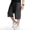 thumbnail image 1 of Ruiatoo Baggy Jeans Shorts for Men Denim Hip Hop Loose Fashion Skateboard Pants with Embroidery Black (42-1,Size 42), 1 of 5