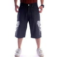 thumbnail image 1 of Ruiatoo Baggy Jeans Shorts for Men Denim Hip Hop Loose Fashion Skateboard Pants with Embroidery Black (801-1,Size 34), 1 of 5