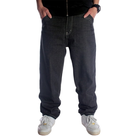 Ruiatoo Baggy Jeans for Men Classic Relaxed Fit Vintage Hip Hop Skateboard Pants 008 Black Size 44