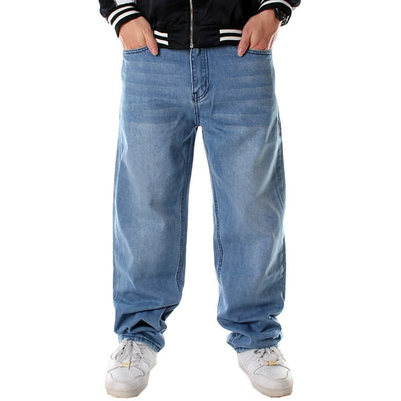 Ruiatoo Baggy Jeans for Men Classic Relaxed Fit Vintage Hip Hop Skateboard Pants 022 Blue Size 32