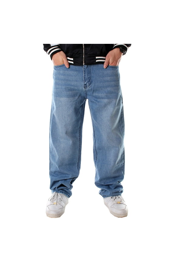 Baggy Jeans for Men Classic Relaxed Fit Vintage Hip Hop Skateboard Pants 022 Blue Size 34