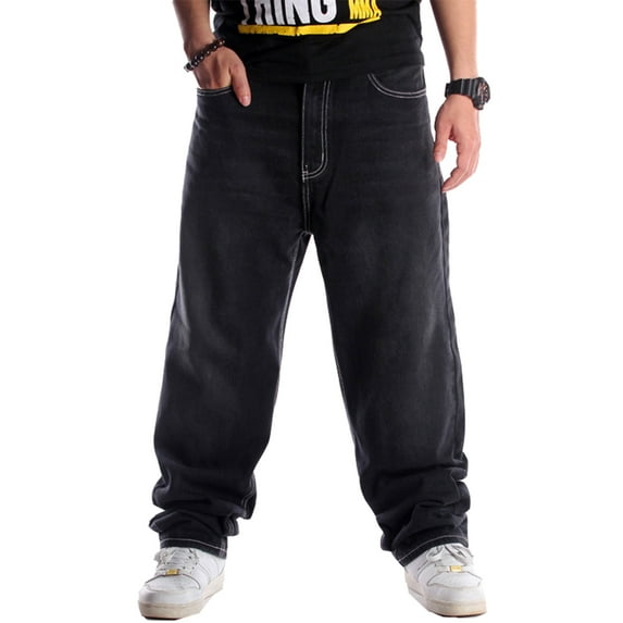 Ruiatoo Baggy Jeans for Men Classic Relaxed Fit Vintage Hip Hop Skateboard Pants 024 Black Size 30