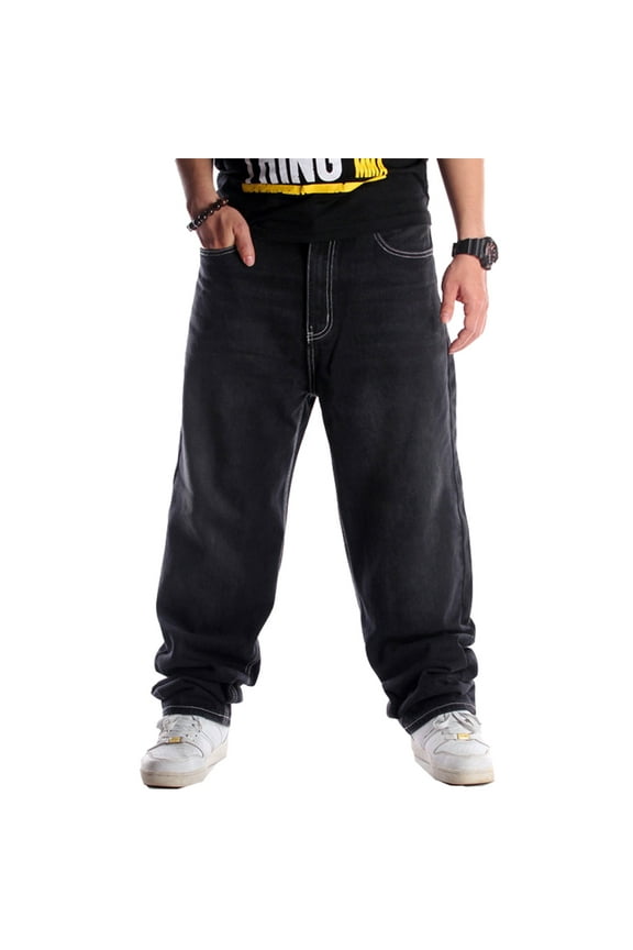 Baggy Jeans for Men Classic Relaxed Fit Vintage Hip Hop Skateboard Pants 024 Black Size 42