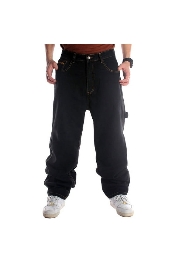 Baggy Jeans for Men Classic Relaxed Fit Vintage Hip Hop Skateboard Pants 025 Black Size 32