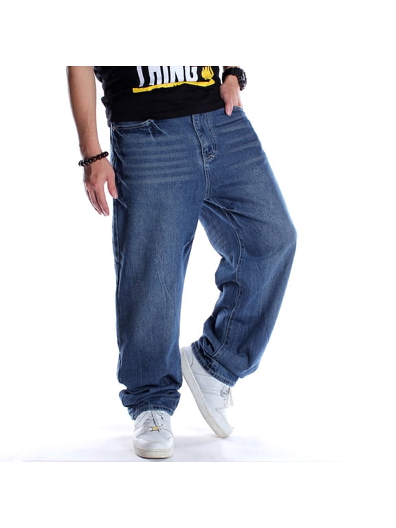Baggy Jeans for Men Classic Relaxed Fit Vintage Hip Hop Skateboard Pants 102 Blue Size 42
