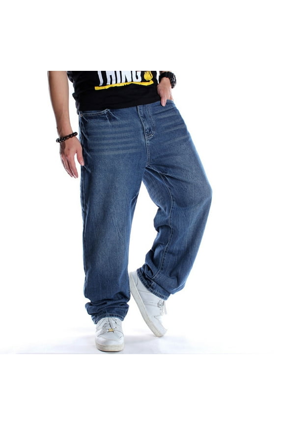 Baggy Jeans for Men Classic Relaxed Fit Vintage Hip Hop Skateboard Pants 102 Blue Size 46