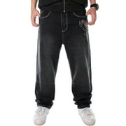 Ruiatoo Baggy Jeans for Men Classic Relaxed Fit Vintage Hip Hop Skateboard Pants 1798 Black Size 34