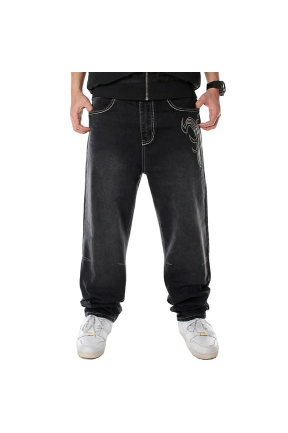 Baggy Jeans for Men Classic Relaxed Fit Vintage Hip Hop Skateboard Pants 1798 Black Size 46