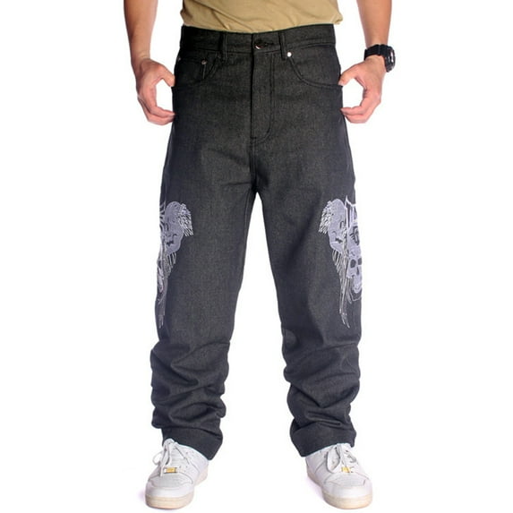 Ruiatoo Baggy Jeans for Men Classic Relaxed Fit Vintage Hip Hop Skateboard Pants with Embroidery 801 Black Size 36