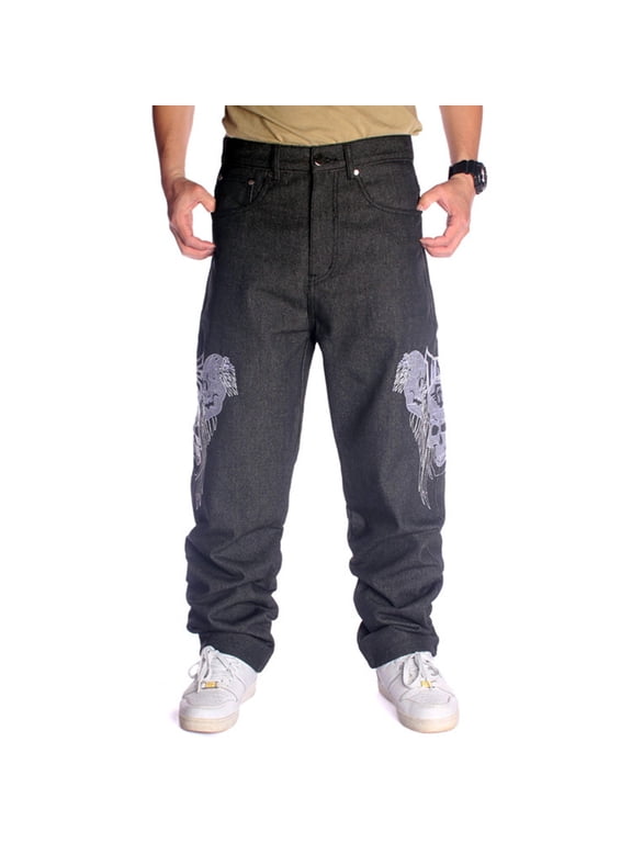 Baggy Jeans for Men Classic Relaxed Fit Vintage Hip Hop Skateboard Pants with Embroidery 801 Black Size 46