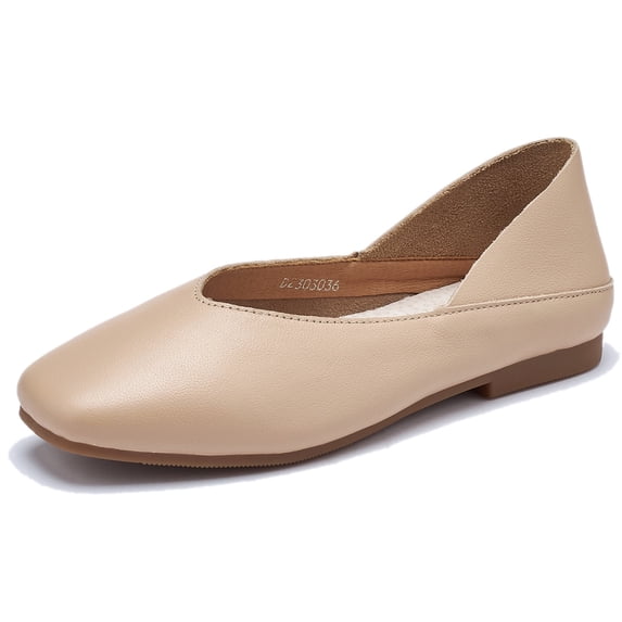 Ruiatoo Ballet Flats for Women Comfort Casual Slip-On Walking Shoes Lightweight Leather Glove Shoes (A2, Apricot 37)