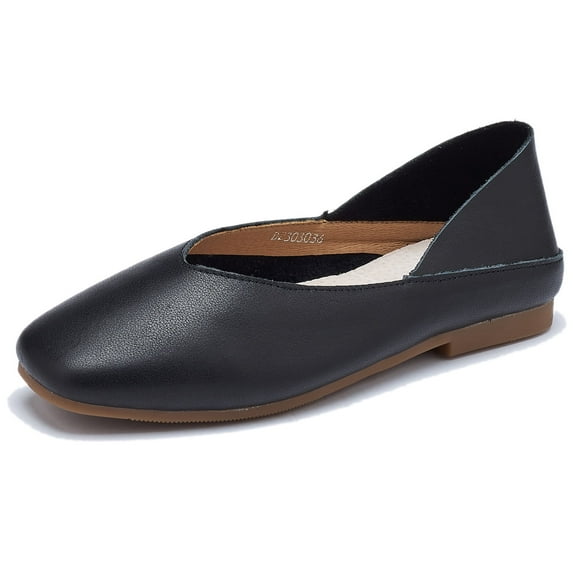 Ruiatoo Ballet Flats for Women Comfort Casual Slip-On Walking Shoes Lightweight Leather Glove Shoes (A2, Black 42)