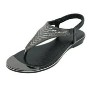 Ruiatoo Flats Sandals for Women Bohemia T-strap Summer Ladies Comfort Dressy Sandals with Rhinestone (2006-5, Black 37)