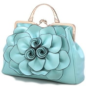 Handbag for Women Flower Fashion Satchel Tote PU Leather Evening Shoulder Bags with Strap for Party Light-blue