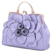 Ruiatoo Handbag for Women Flower Fashion Satchel Tote PU Leather Evening Shoulder Bags with Strap for Party Purple
