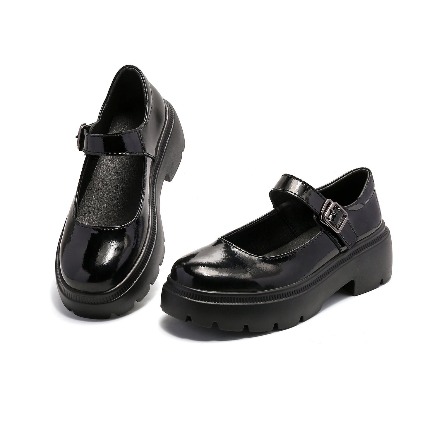 Women's Mary Jane Pump Shoes - Patent Leather Ankle Strap Pumps With Low Chunky Heel