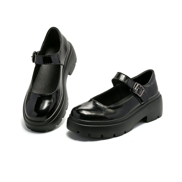 Ruiatoo Mary Janes Shoes for Women Platform Low Heel Chunky Pumps Round