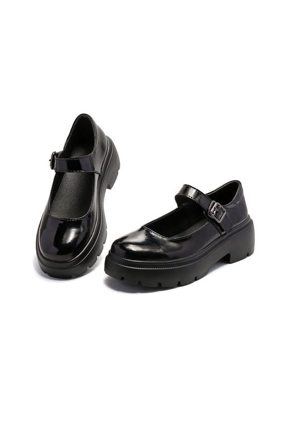 Mary Janes Shoes for Women Platform Low Heel Chunky Pumps Round Toe Oxford Dress Shoes Brilliant Black 39