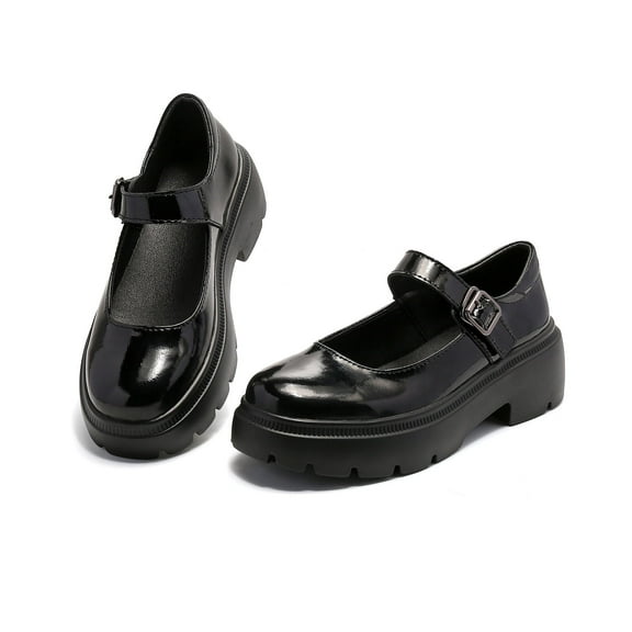 Ruiatoo Mary Janes Shoes for Women Platform Low Heel Chunky Pumps Round Toe Oxford Dress Shoes Brilliant Black 41