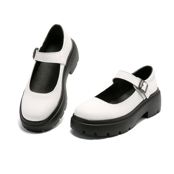 Ruiatoo Mary Janes Shoes for Women Platform Low Heel Chunky Pumps Round Toe Oxford Dress Shoes White 37