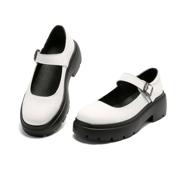 Ruiatoo Mary Janes Shoes for Women Platform Low Heel Chunky Pumps Round Toe Oxford Dress Shoes White 40