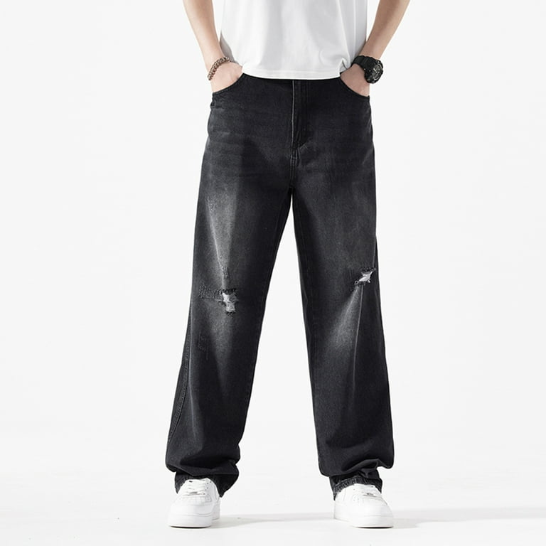 Ruiatoo Men's Baggy Denim Jeans Loose Fit Ripped Distressed