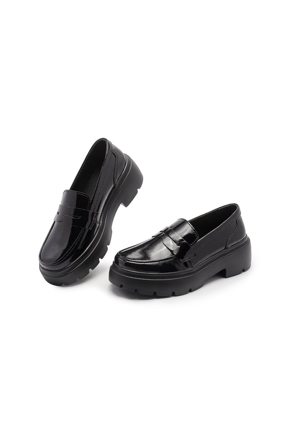 Platform Loafers for Women - Slip On Chunky Penny Loafers for Dressy, Business, Casual Comfort Work Shoes Brilliant Black 36