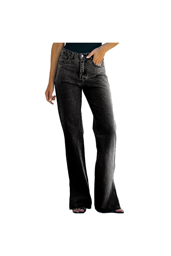 Relaxed Fit Jeans for Women Mid Rise Straight Leg Causal Bootcut Jean Black-grey XL