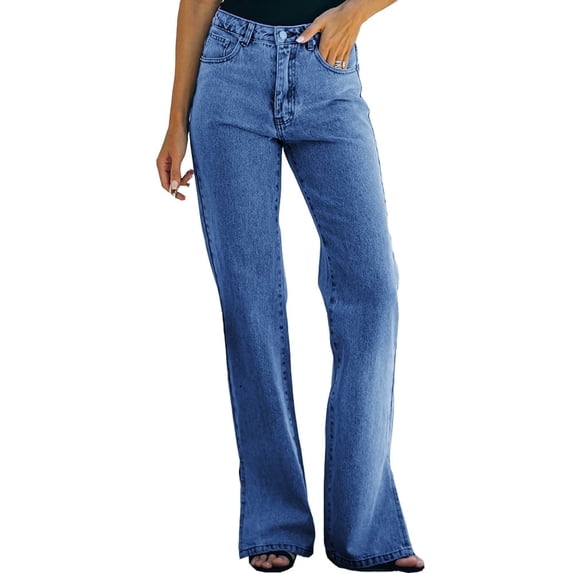 Ruiatoo Relaxed Fit Jeans for Women Mid Rise Straight Leg Causal Bootcut Jean Deep Blue L