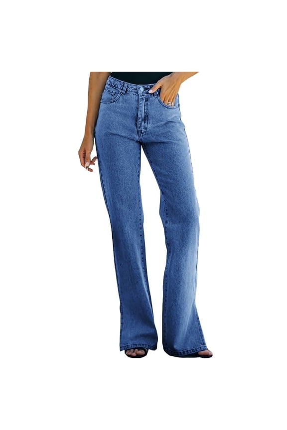 Relaxed Fit Jeans for Women Mid Rise Straight Leg Causal Bootcut Jean Deep Blue M