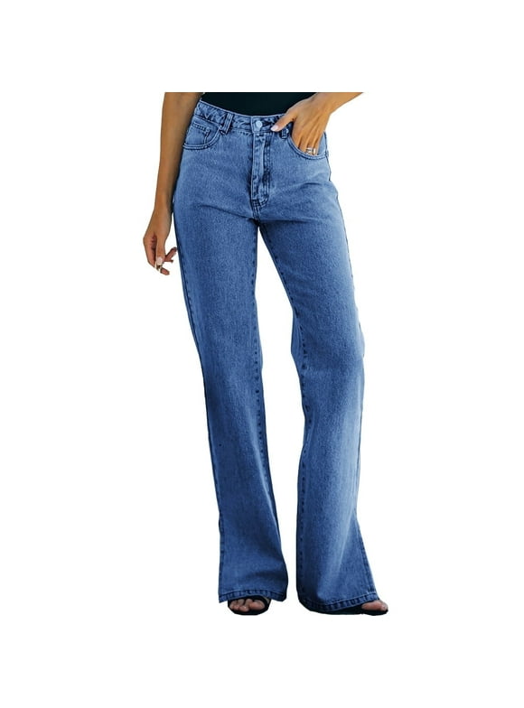 Relaxed Fit Jeans for Women Mid Rise Straight Leg Causal Bootcut Jean Deep Blue M