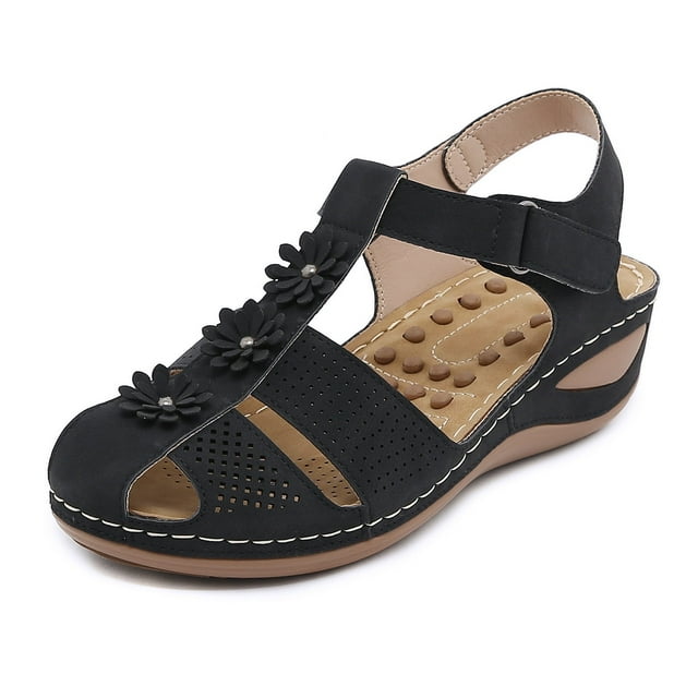 Ruiatoo Wedge Sandals for Women Closed Toe Comfortable with Massage ...