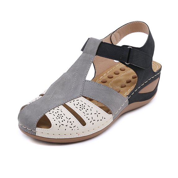 Ruiatoo Wedge Sandals for Women Closed Toe Comfortable with Massage Function Outdoor Platform Sandals (C801-2, Black 41)