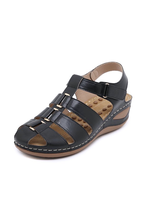 Wedge Sandals for Women Closed Toe Comfortable with Massage Function Outdoor Platform Sandals (C801-4, Black 39)