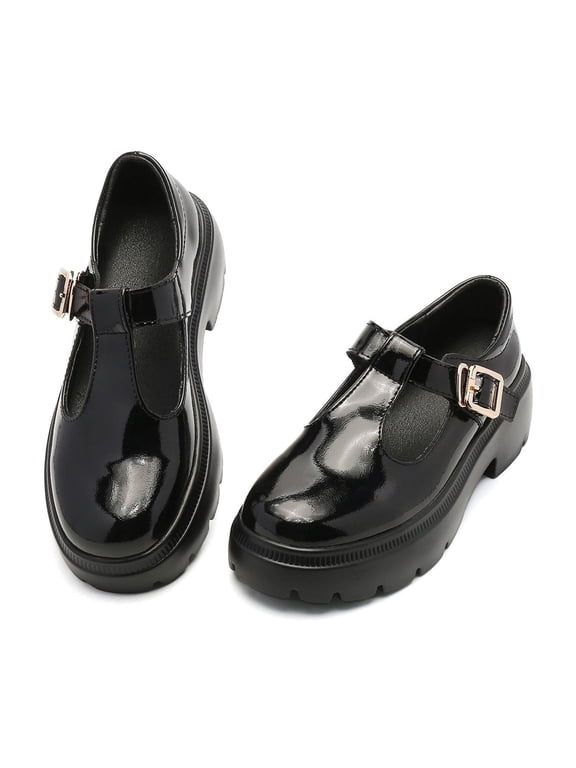 Women Mary Jane Dress Shoes Platform Loafers Low Heel Chunky Pumps Round Toe Oxford Shoes Brilliant Black 38