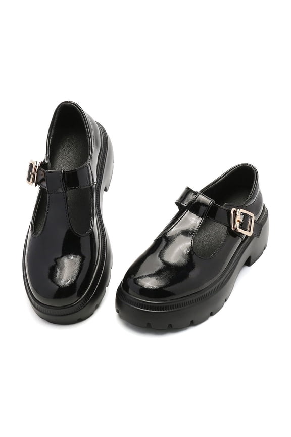 Women Mary Jane Dress Shoes Platform Loafers Low Heel Chunky Pumps Round Toe Oxford Shoes Brilliant Black 41