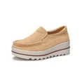 thumbnail image 1 of Ruiatoo Women Platform Loafers Slip On Comfort Suede Wedge Shoes Low Top Moccasins Khaki 37, 1 of 6