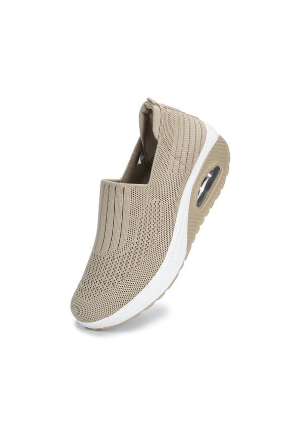 Women Platform Sneakers Slip-on Air Cushion Orthopedic Walking Shoes Ladies Toning Rocker Shoes Beige 41