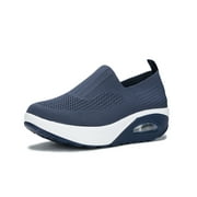 Ruiatoo Women Platform Sneakers Slip-on Air Cushion Orthopedic Walking Shoes Ladies Toning Rocker Shoes Blue 36