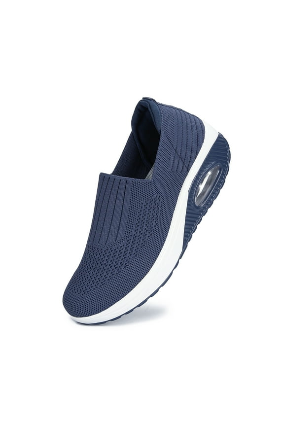 Women Platform Sneakers Slip-on Air Cushion Orthopedic Walking Shoes Ladies Toning Rocker Shoes Blue 40