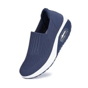 Ruiatoo Women Platform Sneakers Slip-on Air Cushion Orthopedic Walking Shoes Ladies Toning Rocker Shoes Blue 42