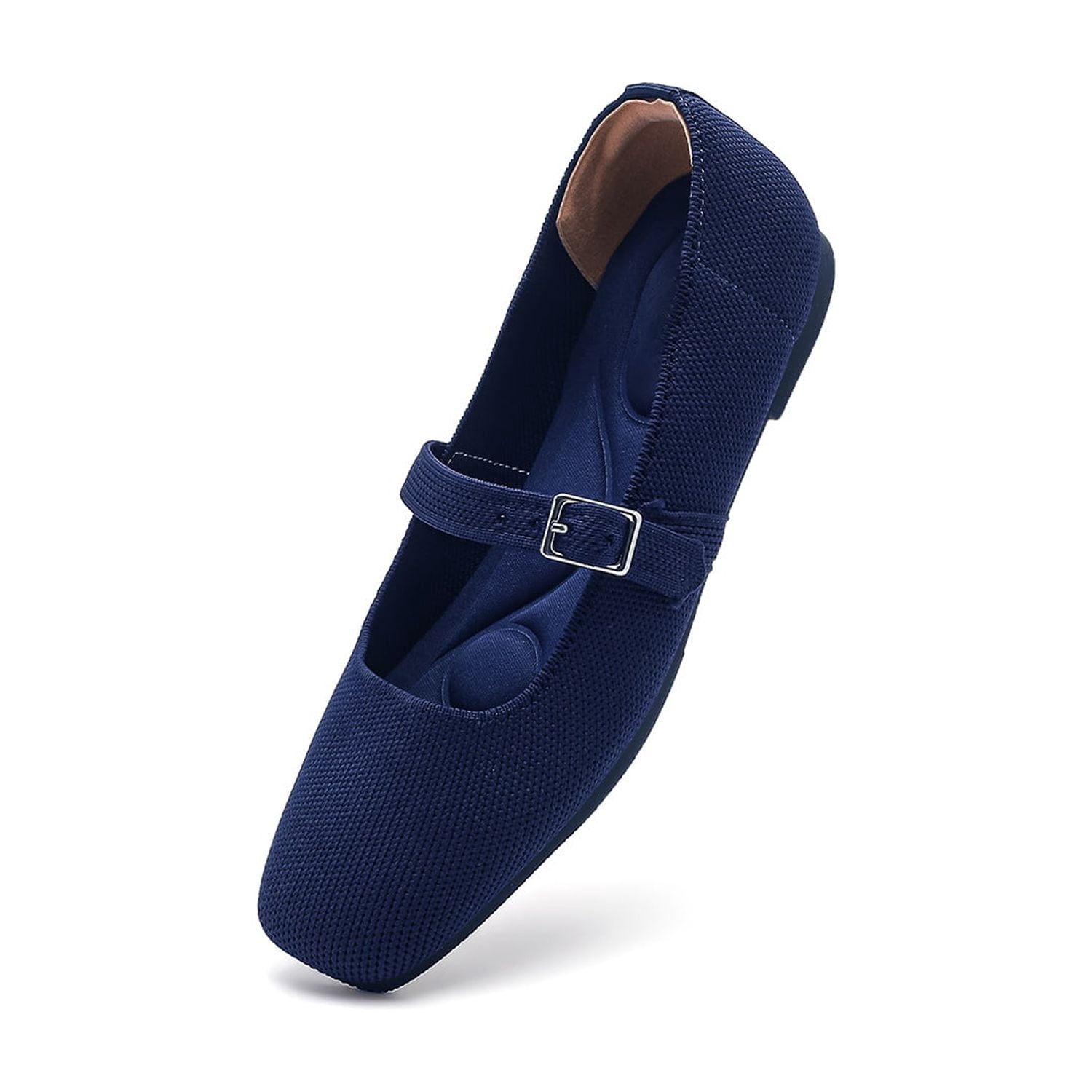 Ruiatoo Women's Ballet Flats Square Toe Knit Comfortable Slip On Mary ...