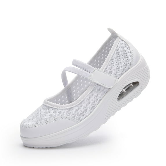 Ruiatoo Women's Breathable Mary Jane Shoes Air-Cushion Nurse Casual Walking Slip On Sneakers Black Mesh Platform Shoes White 39