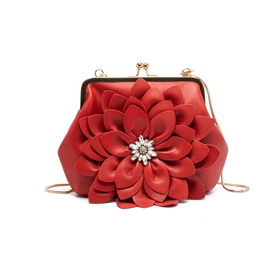 Ruiatoo Women's Evening Clutches Handbags Flower Formal Party Wallets Wedding Purses Wristlets Ethnic Totes Satchel Red