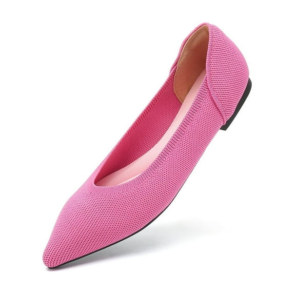 Ruiatoo Women's Flats Pointed Toe Knit Comfortable Slip On Ballet Flat Casual, Work Teacher Dressy Shoes Hot Pink 38