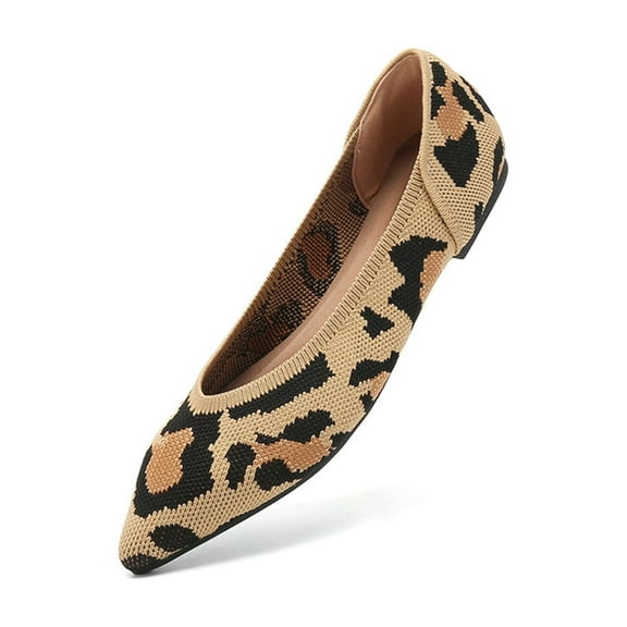 Ruiatoo Women's Flats Pointed Toe Knit Comfortable Slip On Ballet Flat Casual, Work Teacher Dressy Shoes Leopard 38
