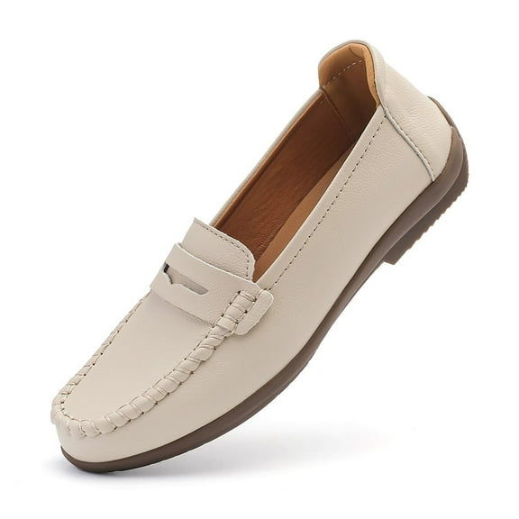 Ruiatoo Women's Loafers Comfort Slip-on Casual Dressy Work Flats Lightweight Driving Moccasins Walking Boat Shoes Beige 36