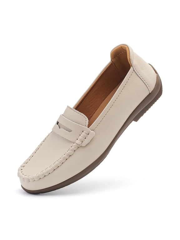 Women's Loafers Comfort Slip-on Casual Dressy Work Flats Lightweight Driving Moccasins Walking Boat Shoes Beige 38