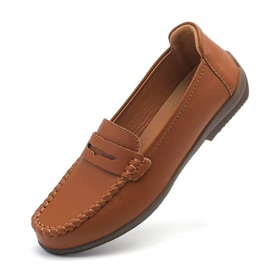Ruiatoo Women's Loafers Comfort Slip-on Casual Dressy Work Flats Lightweight Driving Moccasins Walking Boat Shoes Brown 36
